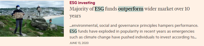 פייננשל טיימס: רוב קרנות ESG הראו ביצועים טובים יותר משאר השוק בתקופה של 10 שנים אחרונות
