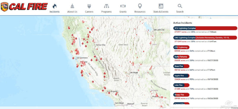 שריפות יער בקליפורניה אוגוסט 2020 - בצורת יובש סערת ברקים שריפות