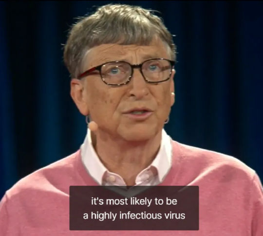 ביל גייטס בהרצאת TED בשנת 2015 על וירוס שצפוי שיתפשט