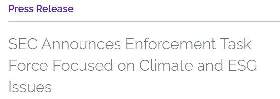 SEC Announces Enforcement Task Force Focused on Climate and ESG Issues