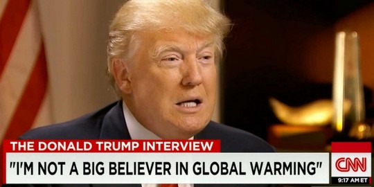 טראמפ בעת מסע בחירות - "אני לא מאמין גדול בהתחממות הגלובלית". צילום מסך מראיון לרשת CNN