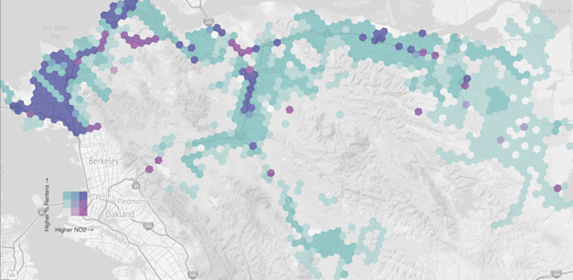 היקף הדיור להשכרה וחשיפה לזיהום במחוז קונטרה קוסטה. מקור: Aclima, פערי אוויר באזור המפרץ, 2022