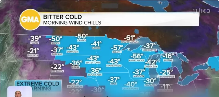 Extreme cold in North America due to Arctic storm | January 24, 2026 | Screenshot