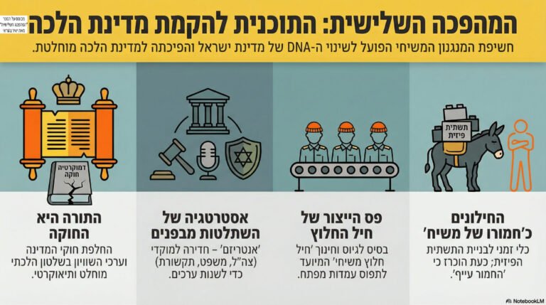 המהפכה השלישית: התכנית להקמת מדינת הלכה - מבוא. חשיפת המנגנון המשיחי הפועל לשינוי ה-DNA של מדינת ישראל והפיכתה למדינת הלכה מוחלטת