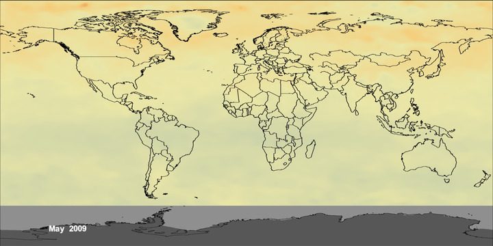 ריכוז הפחמן הדו חמצני באטמוספירה בחודש מאי 2009