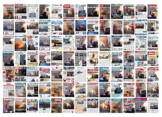 כותרות העיתונים ביום שאחרי השריפה של קתדרלת נוטרדאם בפריז 15/04/2019